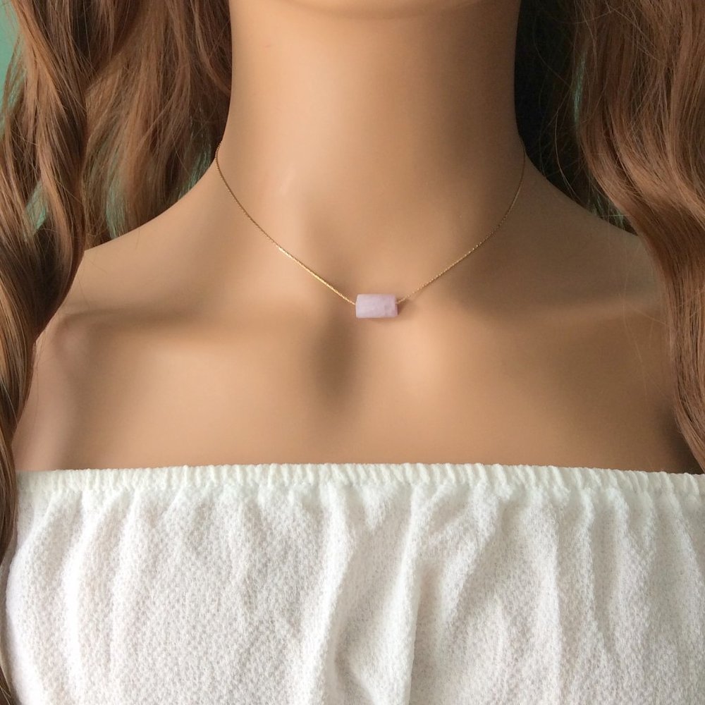 Pink Kunzite choker necklace, 14k gold filled, healing necklace, crystal choker